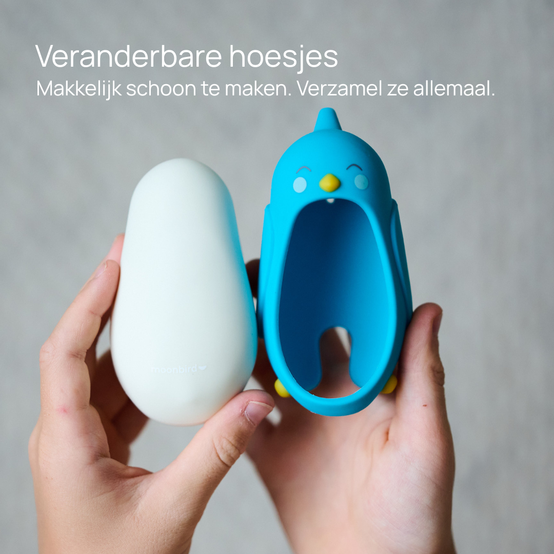 moonbuddy verwisselbare hoesjes - witte hoes en blauwe vogel